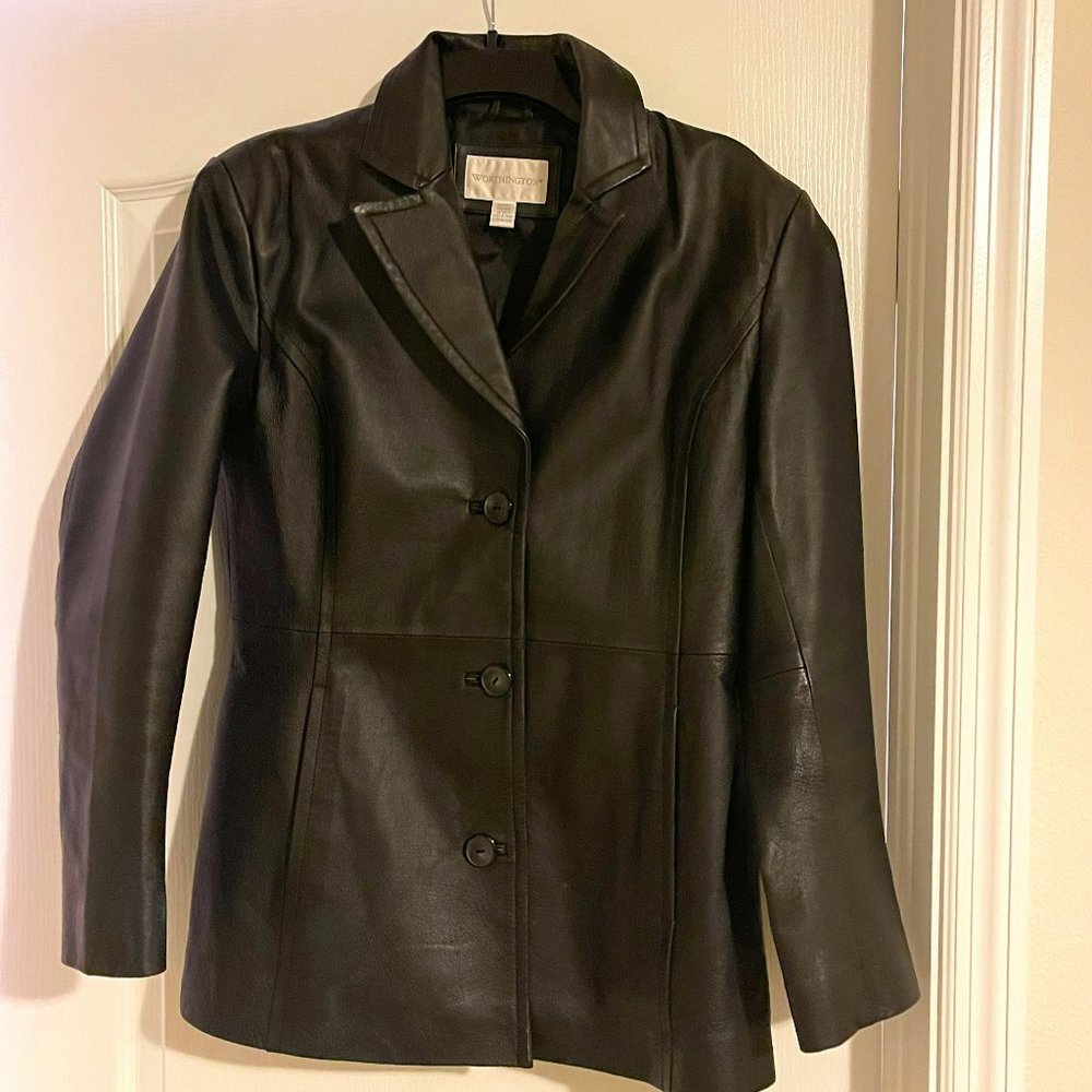 Worthington Black Genuine Leather Jacket Medium